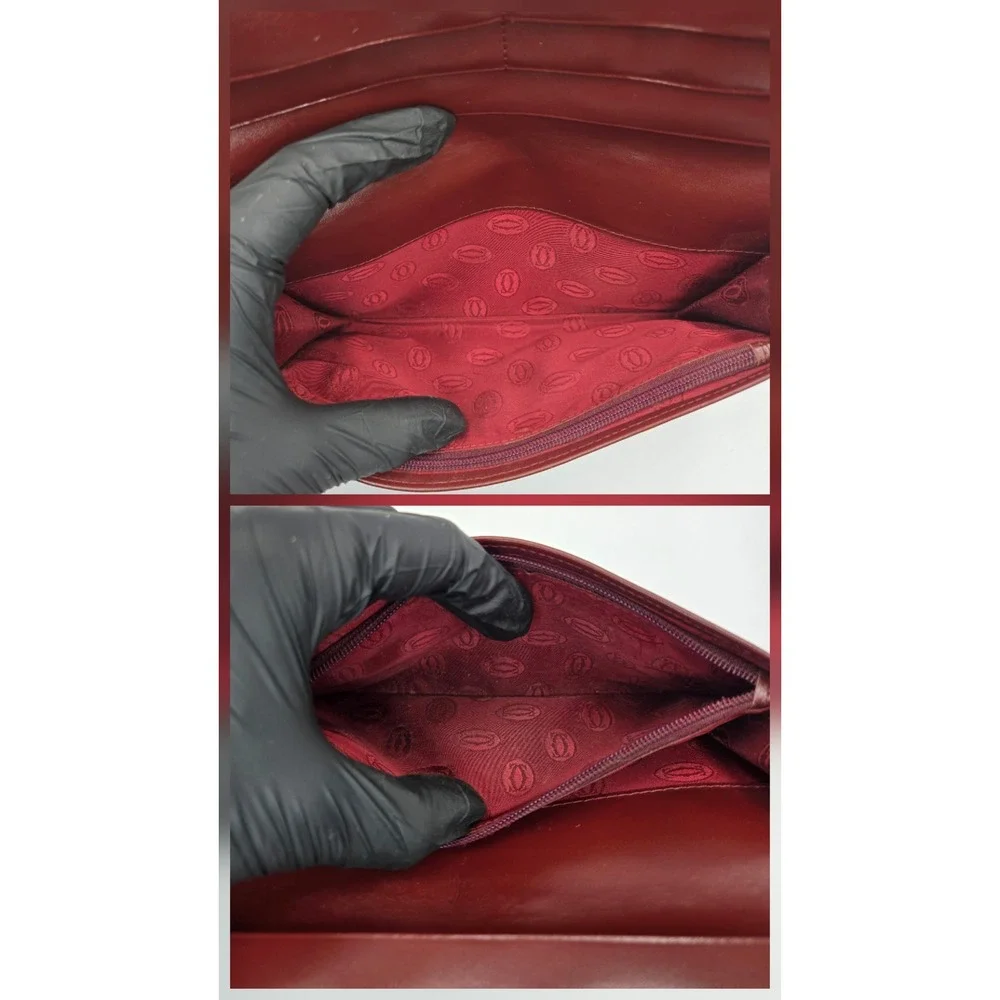 Cartier Must de Cartier Vintage Burgundy Leather Long Bifold Wallet Gold Corners